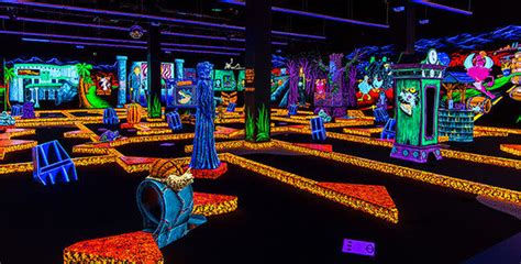 Imagine 18 holes of glow-in-the-dark mini golf alive and glowing under beaming black lights. While golfing, humans interact with our creatively fun and animated monsters at …